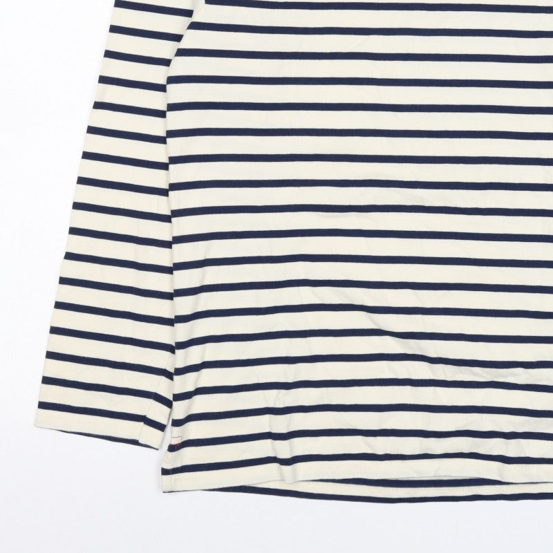 Jigsaw Women’s Blue Ivory Stripe Cotton Boat Neck Long Sleeve Top L