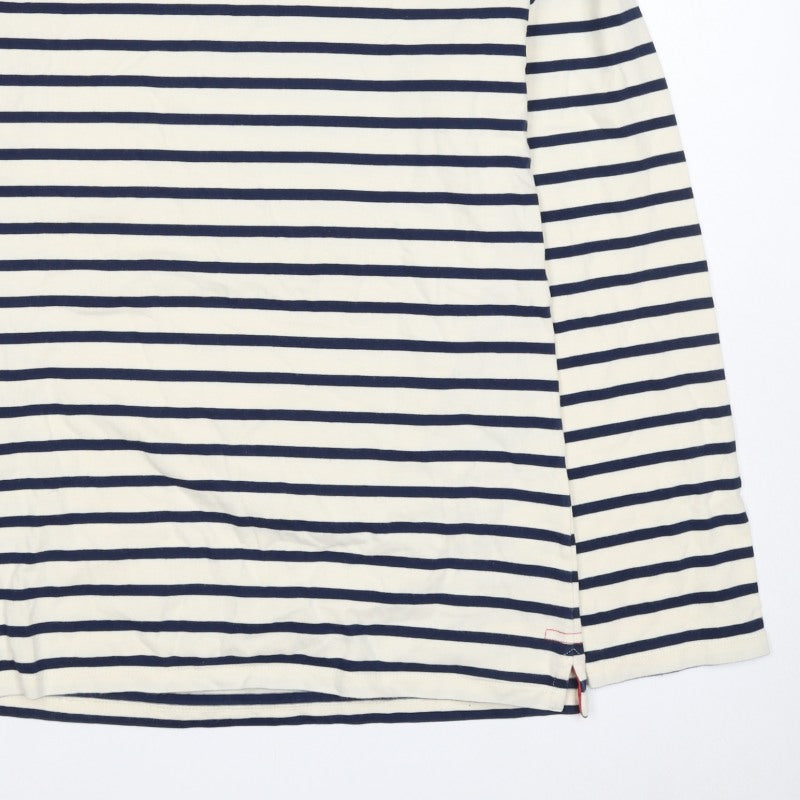 Jigsaw Women’s Blue Ivory Stripe Cotton Boat Neck Long Sleeve Top L