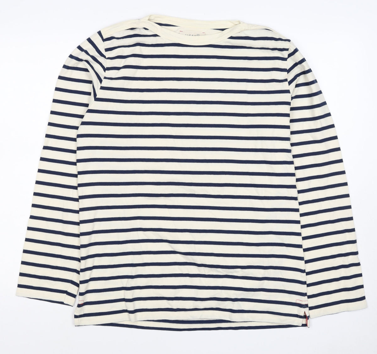 Jigsaw Women’s Blue Ivory Stripe Cotton Boat Neck Long Sleeve Top L