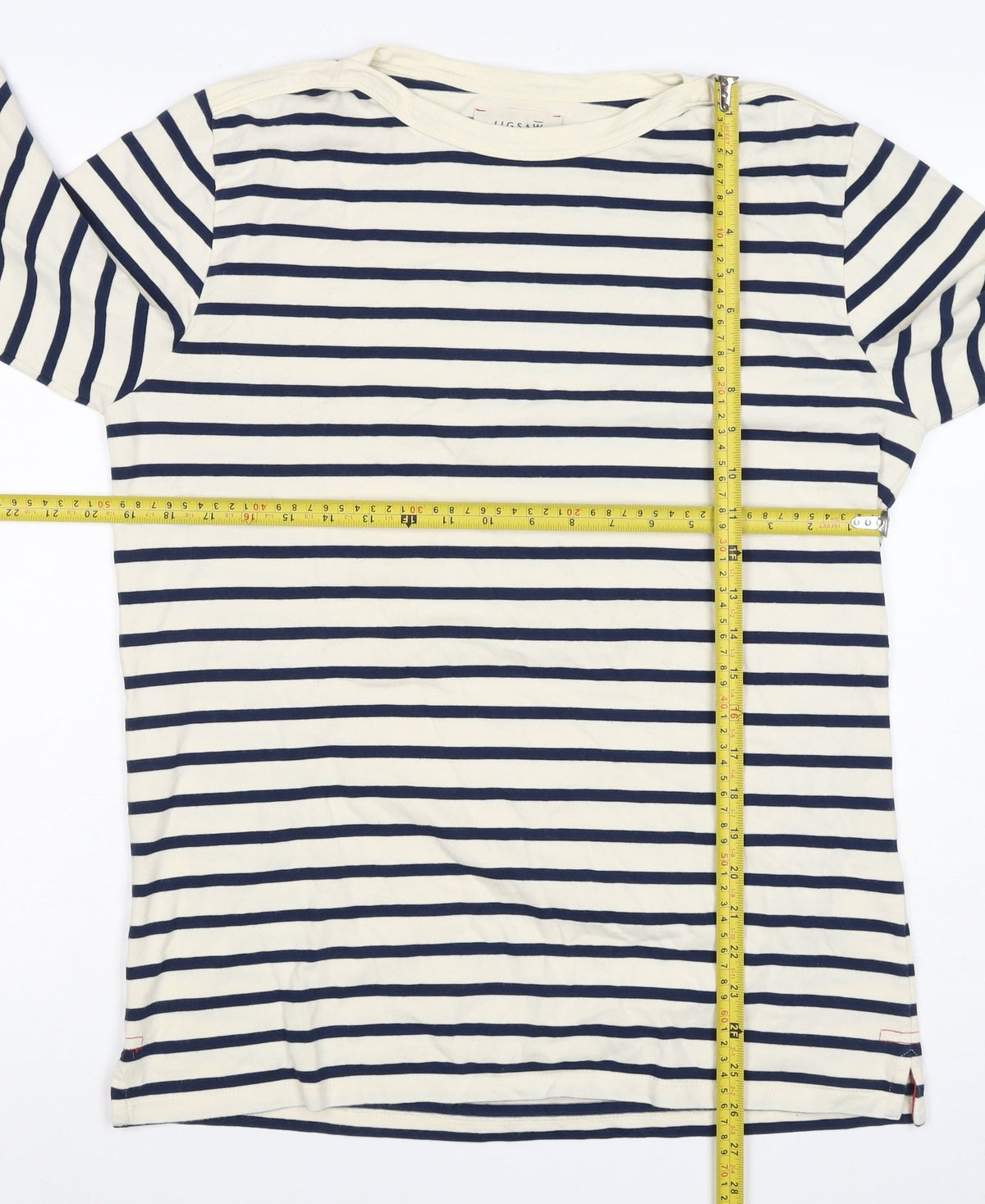 Jigsaw Women’s Blue Ivory Stripe Cotton Boat Neck Long Sleeve Top L