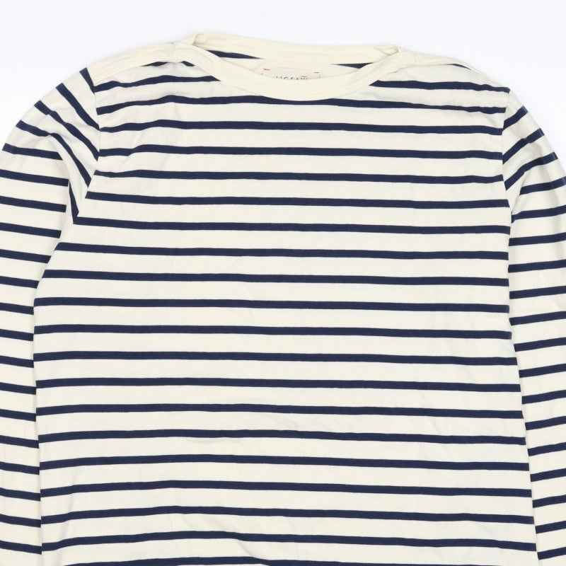 Jigsaw Women’s Blue Ivory Stripe Cotton Boat Neck Long Sleeve Top L