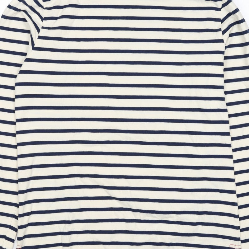 Jigsaw Women’s Blue Ivory Stripe Cotton Boat Neck Long Sleeve Top L