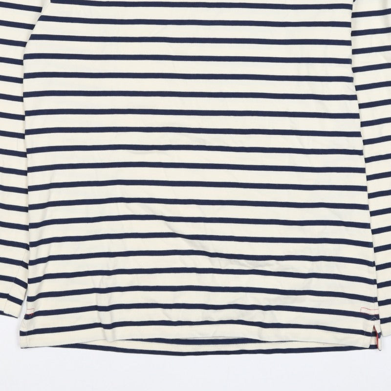 Jigsaw Women’s Blue Ivory Stripe Cotton Boat Neck Long Sleeve Top L