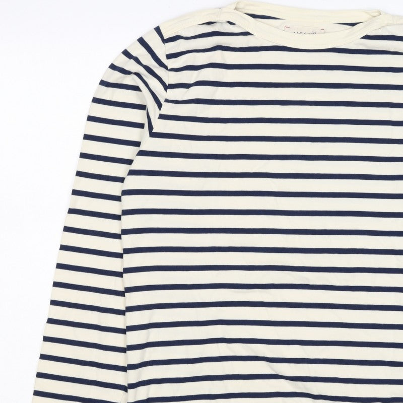 Jigsaw Women’s Blue Ivory Stripe Cotton Boat Neck Long Sleeve Top L