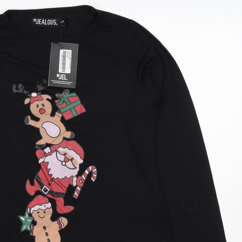 Be Jealous Women’s Black Size 16 Christmas Santa Long Sleeve T-Shirt