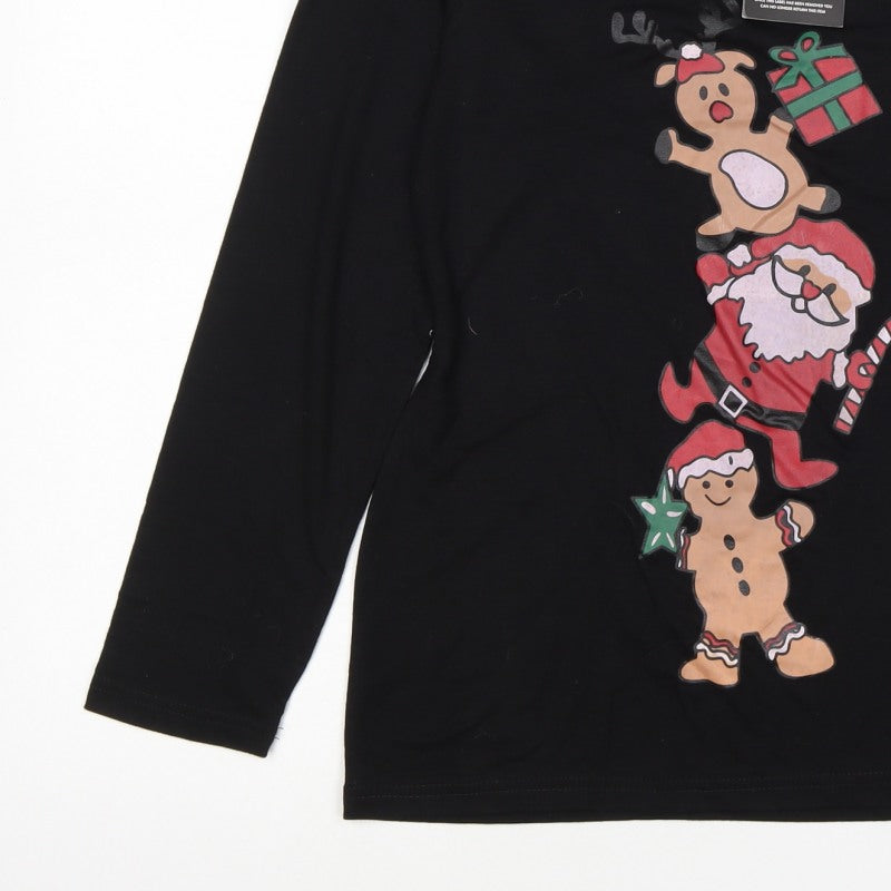 Be Jealous Women’s Black Size 16 Christmas Santa Long Sleeve T-Shirt