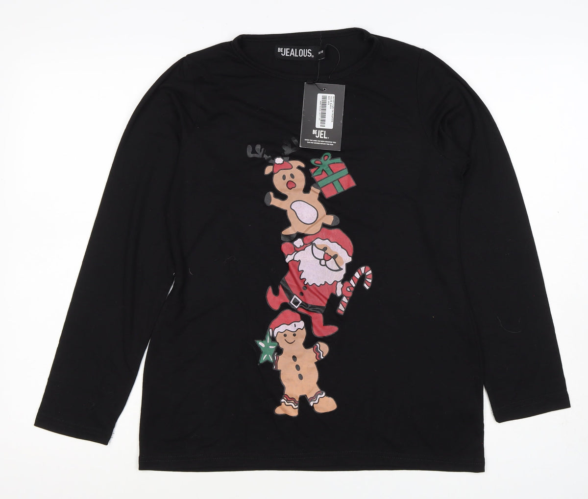 Be Jealous Women’s Black Size 16 Christmas Santa Long Sleeve T-Shirt