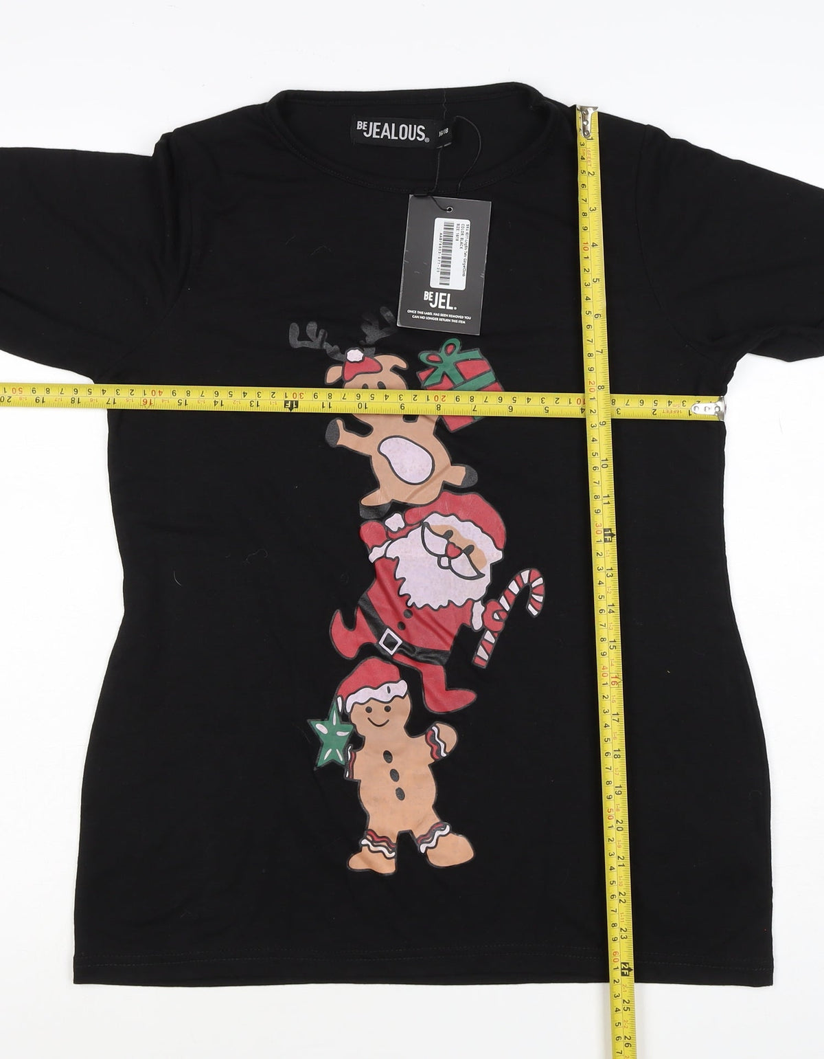Be Jealous Women’s Black Size 16 Christmas Santa Long Sleeve T-Shirt