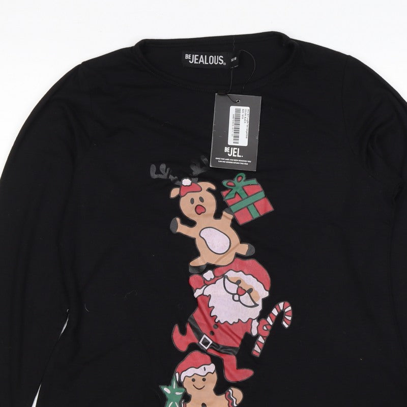Be Jealous Women’s Black Size 16 Christmas Santa Long Sleeve T-Shirt