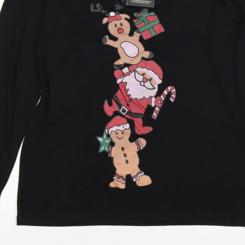 Be Jealous Women’s Black Size 16 Christmas Santa Long Sleeve T-Shirt