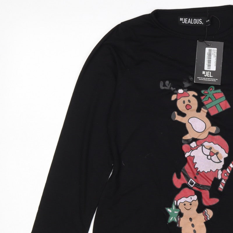 Be Jealous Women’s Black Size 16 Christmas Santa Long Sleeve T-Shirt