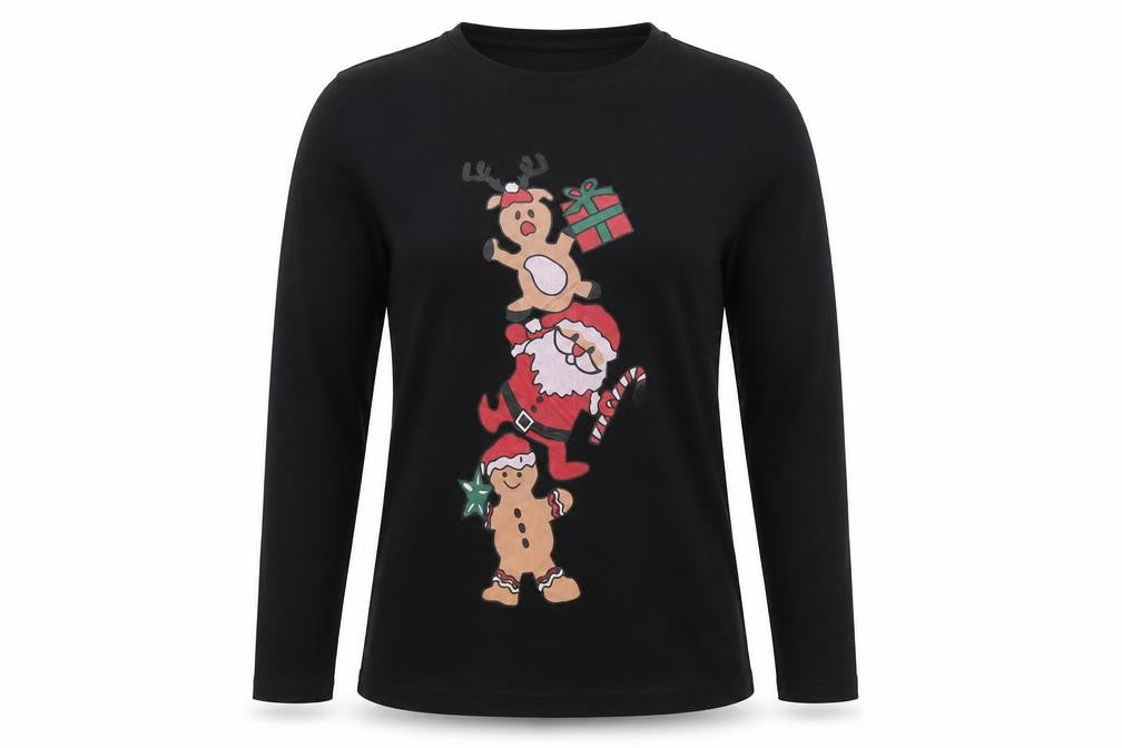Be Jealous Women’s Black Size 16 Christmas Santa Long Sleeve T-Shirt