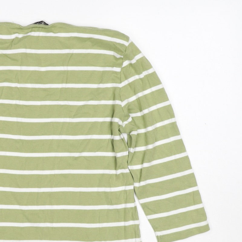 Marks and Spencer Women's Green Stripe UK 14 Boat Neck Cotton Top