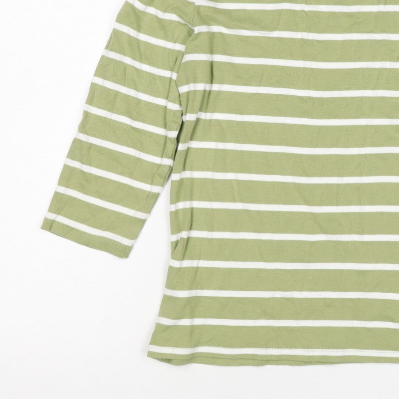 Marks and Spencer Women's Green Stripe UK 14 Boat Neck Cotton Top