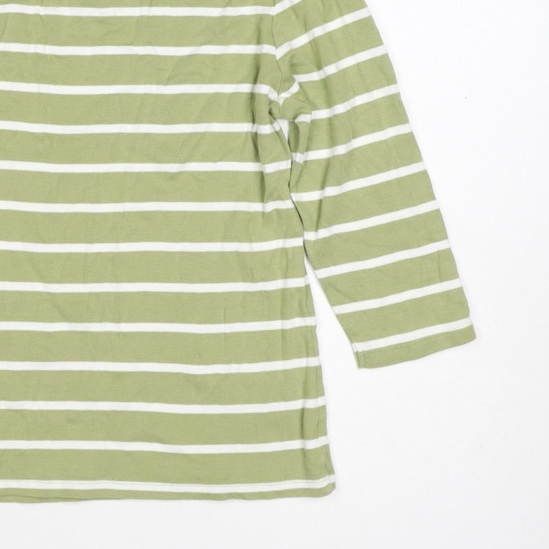 Marks and Spencer Women's Green Stripe UK 14 Boat Neck Cotton Top