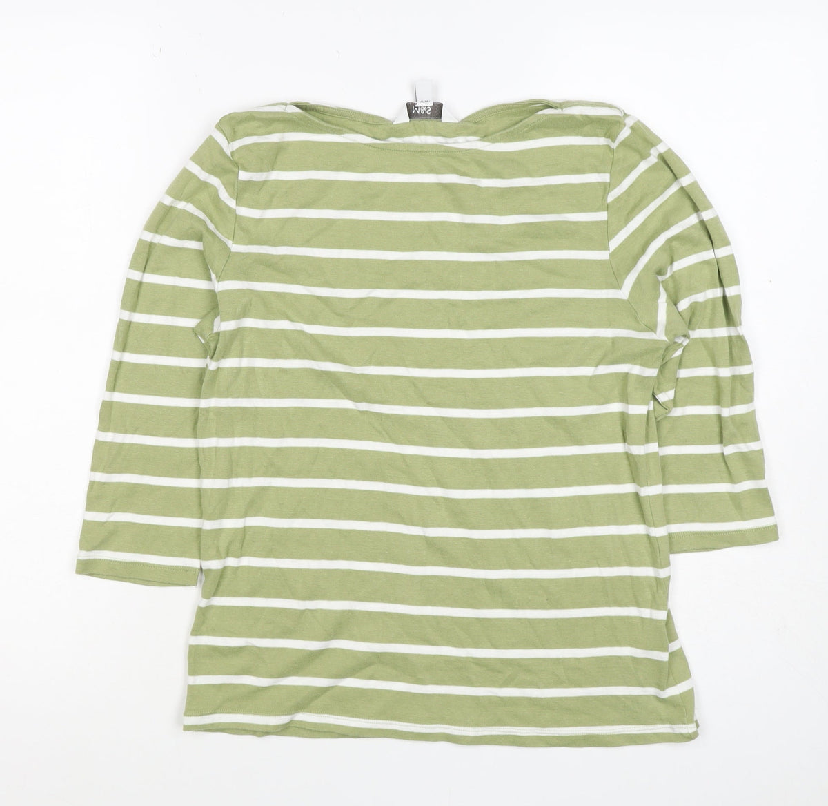 Marks and Spencer Women's Green Stripe UK 14 Boat Neck Cotton Top