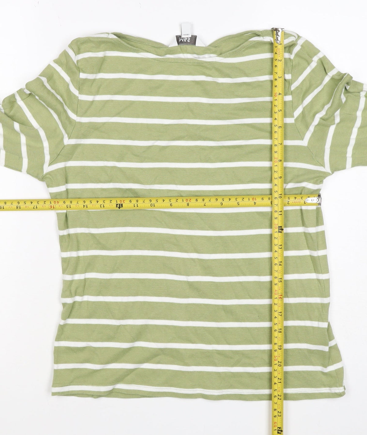 Marks and Spencer Women's Green Stripe UK 14 Boat Neck Cotton Top
