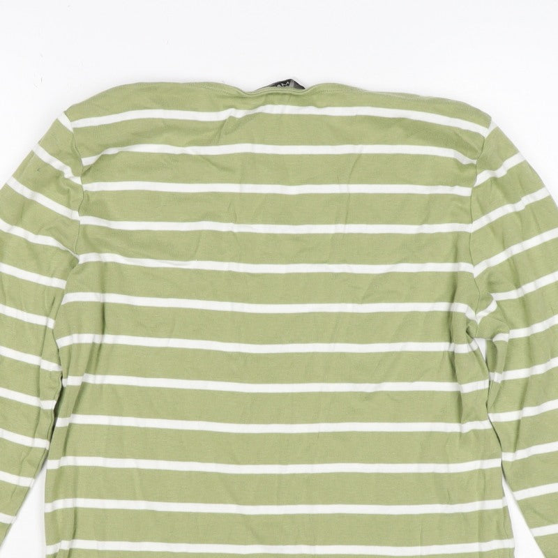 Marks and Spencer Women's Green Stripe UK 14 Boat Neck Cotton Top