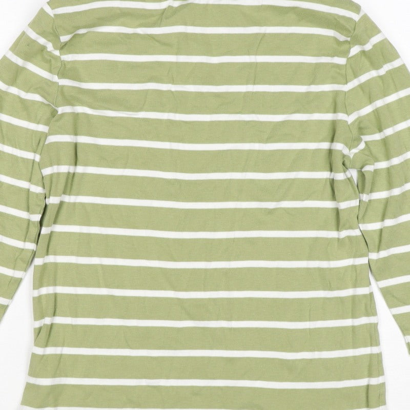 Marks and Spencer Women's Green Stripe UK 14 Boat Neck Cotton Top