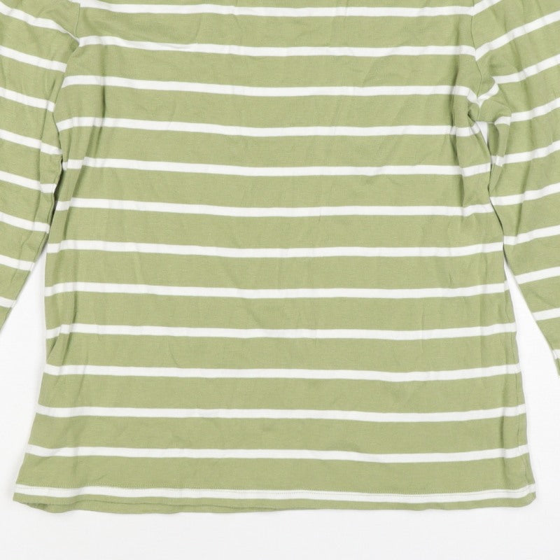 Marks and Spencer Women's Green Stripe UK 14 Boat Neck Cotton Top