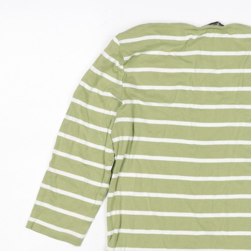 Marks and Spencer Women's Green Stripe UK 14 Boat Neck Cotton Top