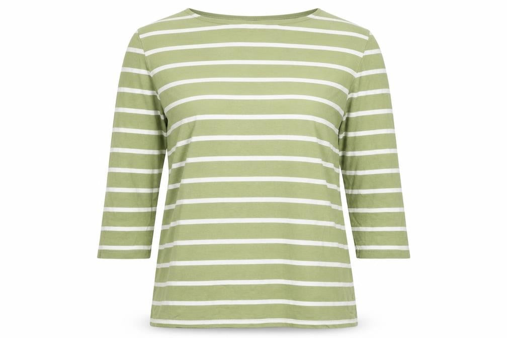Marks and Spencer Women's Green Stripe UK 14 Boat Neck Cotton Top