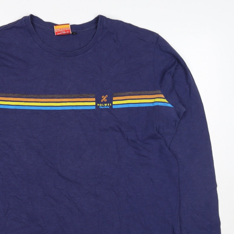 Holmes Brothers Men's Blue L Long Sleeve Retro Stripe Cotton T-Shirt
