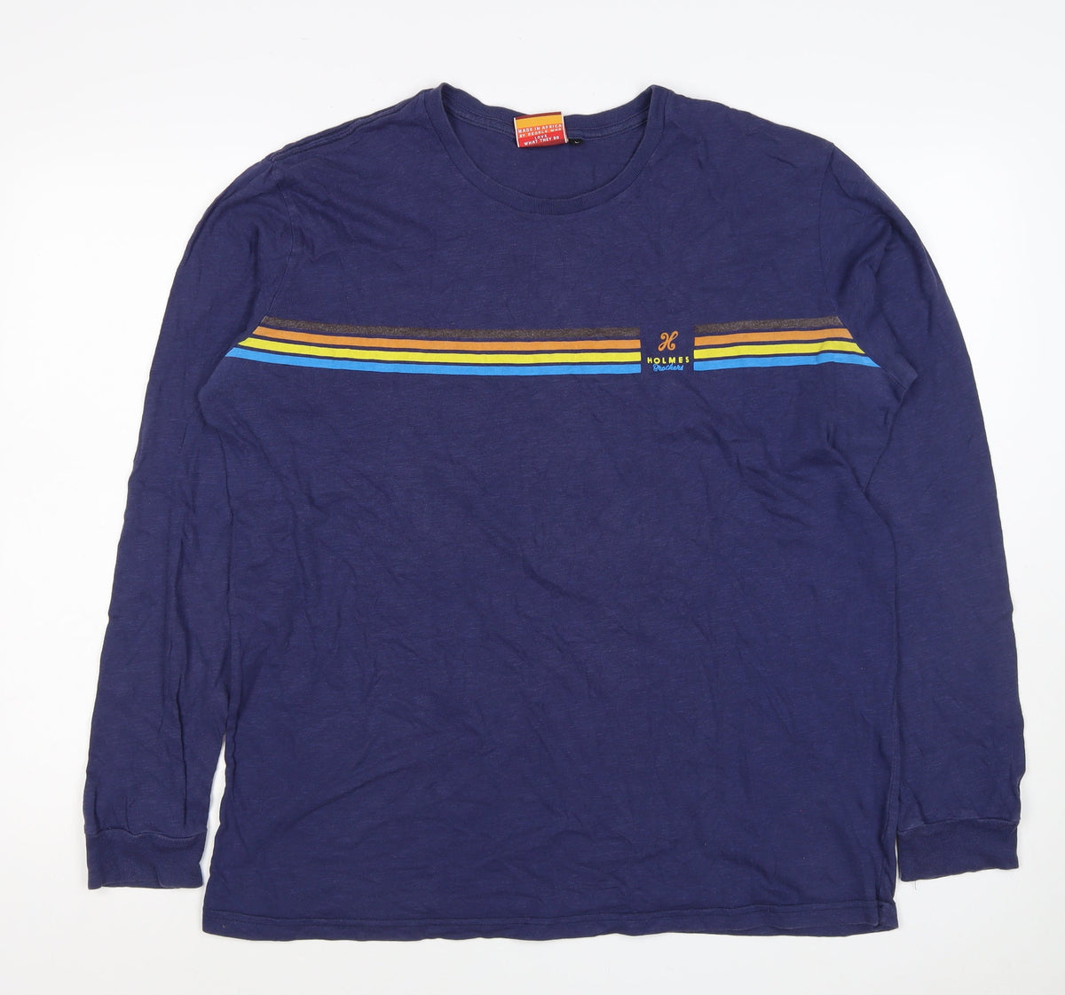 Holmes Brothers Men's Blue L Long Sleeve Retro Stripe Cotton T-Shirt