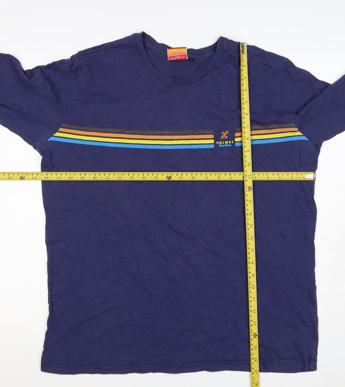 Holmes Brothers Men's Blue L Long Sleeve Retro Stripe Cotton T-Shirt