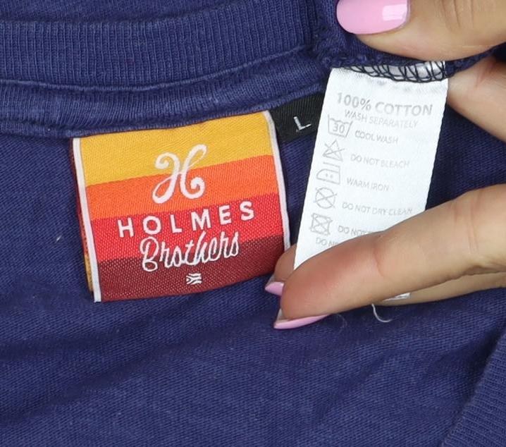 Holmes Brothers Men's Blue L Long Sleeve Retro Stripe Cotton T-Shirt