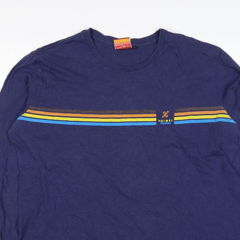 Holmes Brothers Men's Blue L Long Sleeve Retro Stripe Cotton T-Shirt