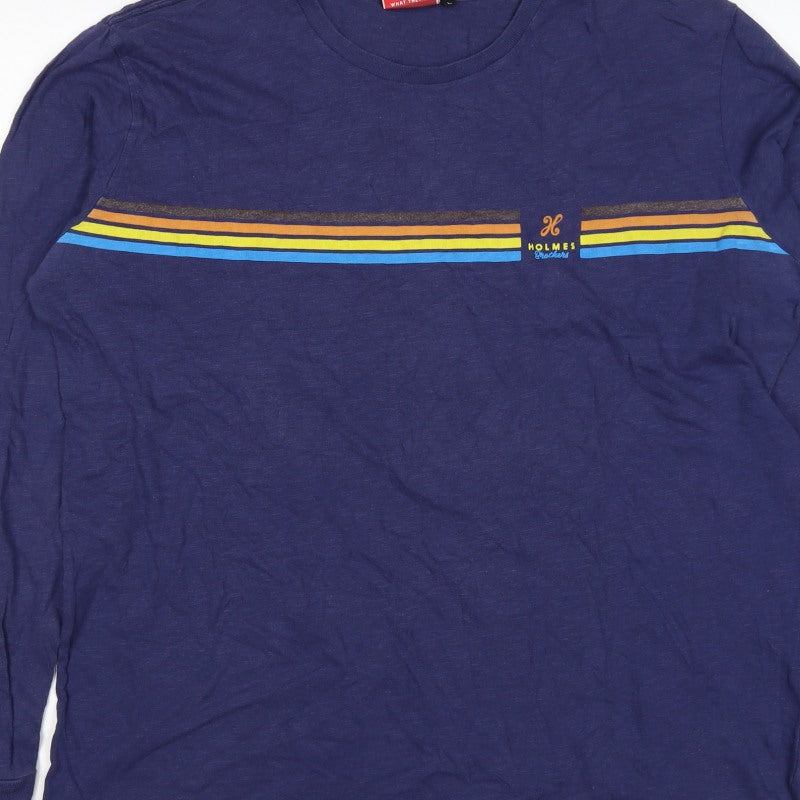 Holmes Brothers Men's Blue L Long Sleeve Retro Stripe Cotton T-Shirt