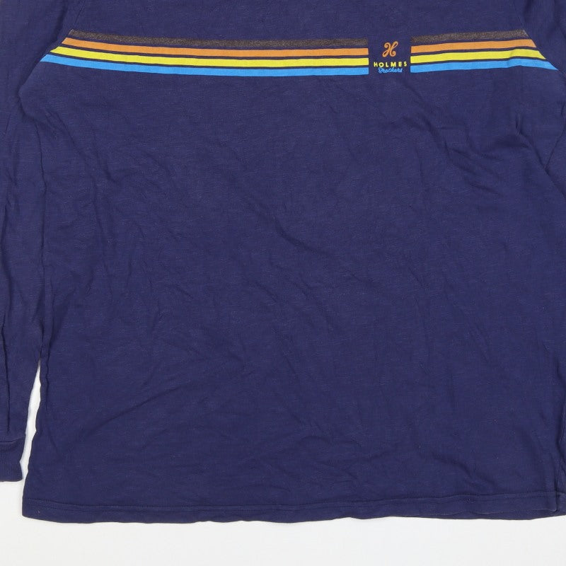 Holmes Brothers Men's Blue L Long Sleeve Retro Stripe Cotton T-Shirt