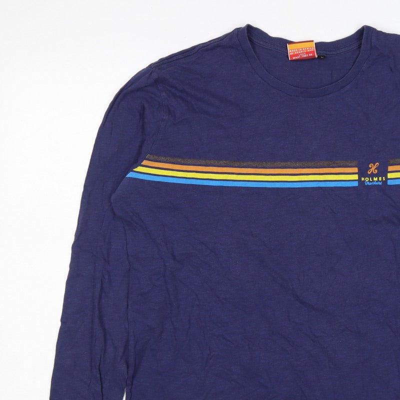 Holmes Brothers Men's Blue L Long Sleeve Retro Stripe Cotton T-Shirt