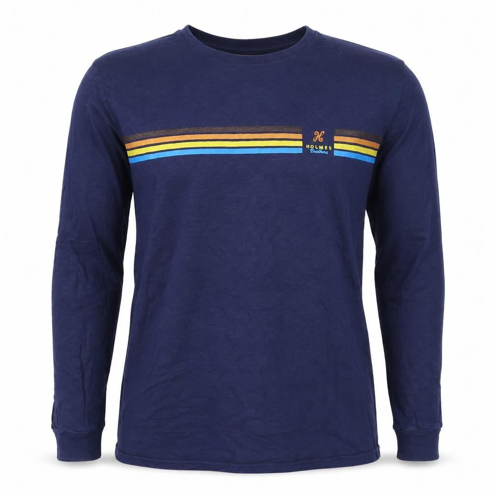 Holmes Brothers Men's Blue L Long Sleeve Retro Stripe Cotton T-Shirt