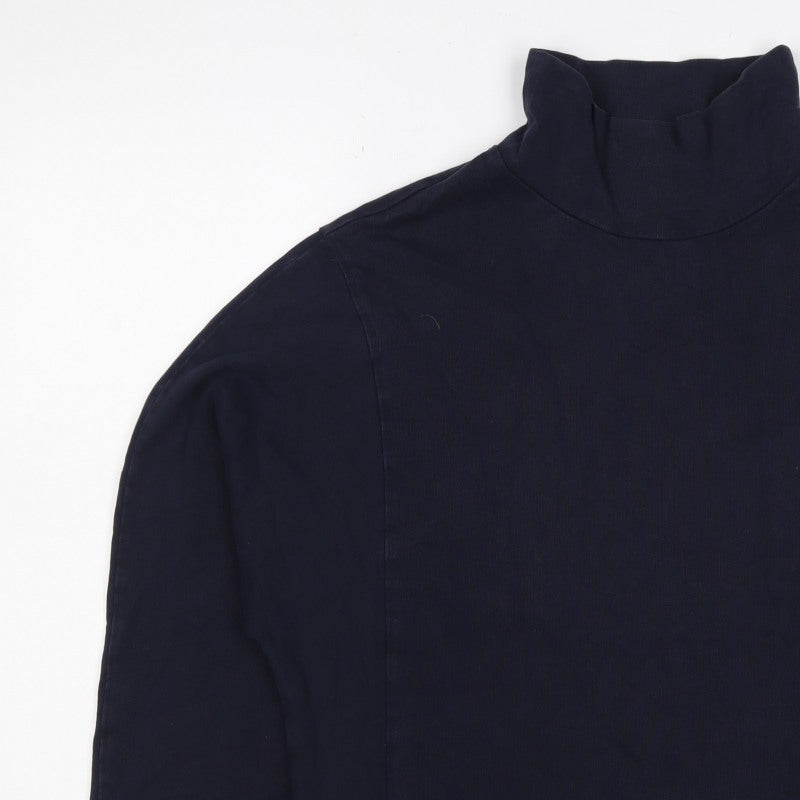 M&S Women Blue UK 16 Mock Neck 3/4 Sleeve Jersey Top