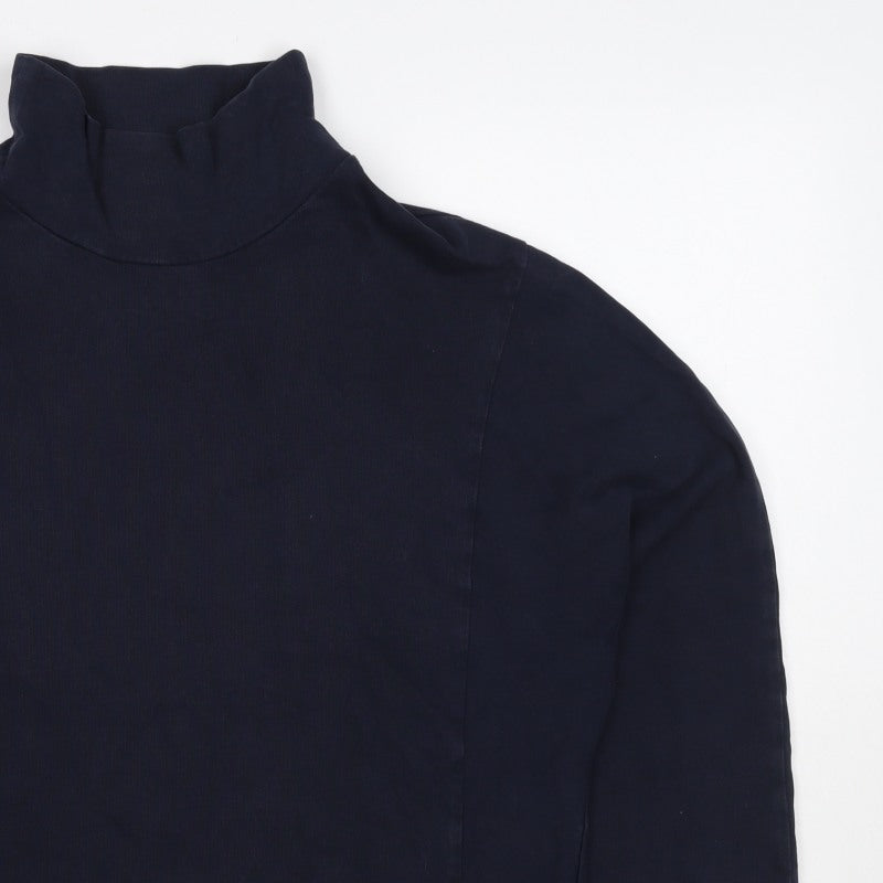 M&S Women Blue UK 16 Mock Neck 3/4 Sleeve Jersey Top