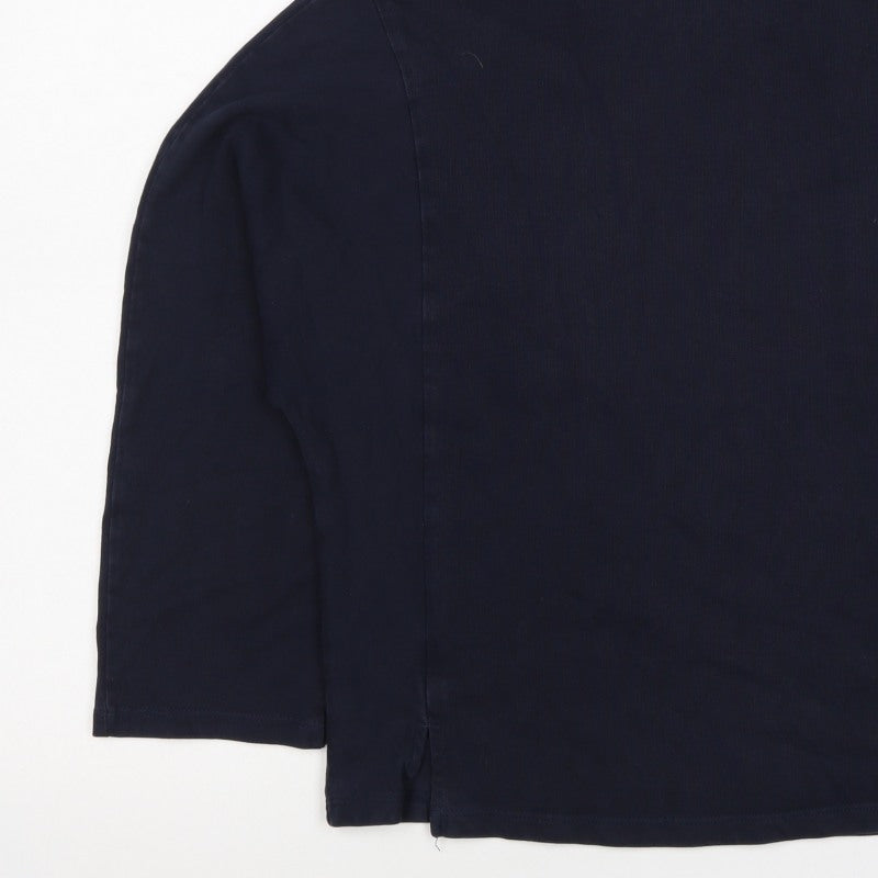 M&S Women Blue UK 16 Mock Neck 3/4 Sleeve Jersey Top