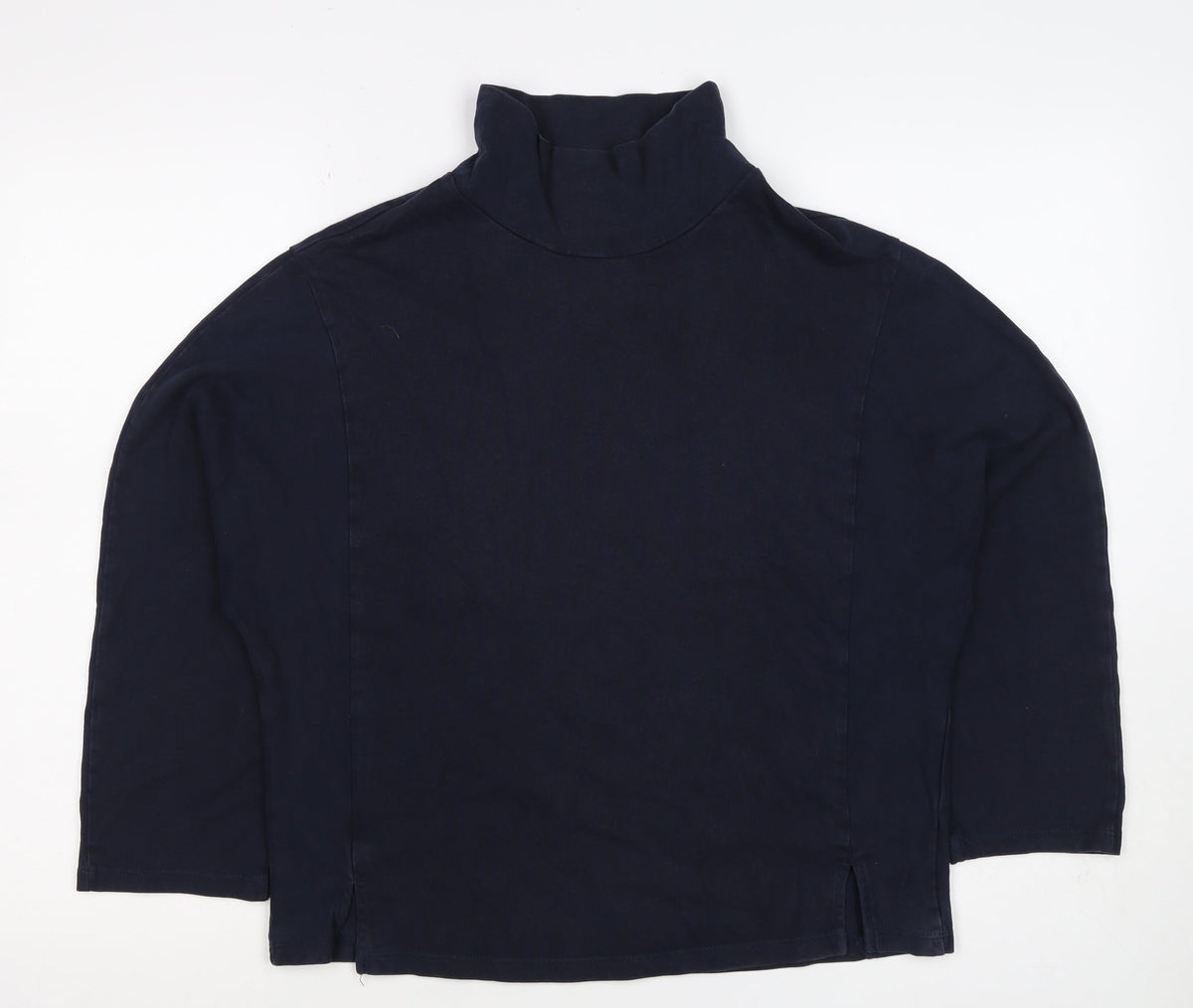 M&S Women Blue UK 16 Mock Neck 3/4 Sleeve Jersey Top