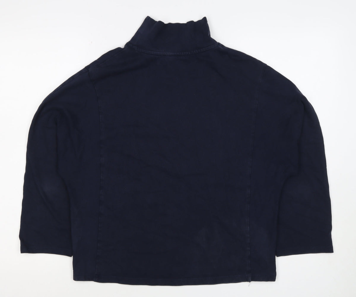 M&S Women Blue UK 16 Mock Neck 3/4 Sleeve Jersey Top
