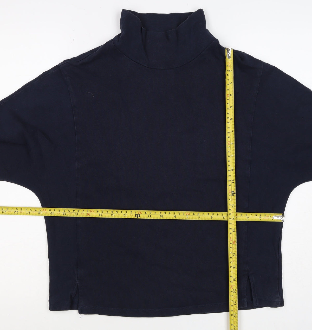 M&S Women Blue UK 16 Mock Neck 3/4 Sleeve Jersey Top