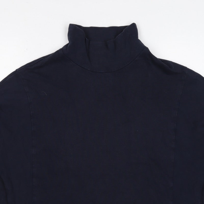 M&S Women Blue UK 16 Mock Neck 3/4 Sleeve Jersey Top