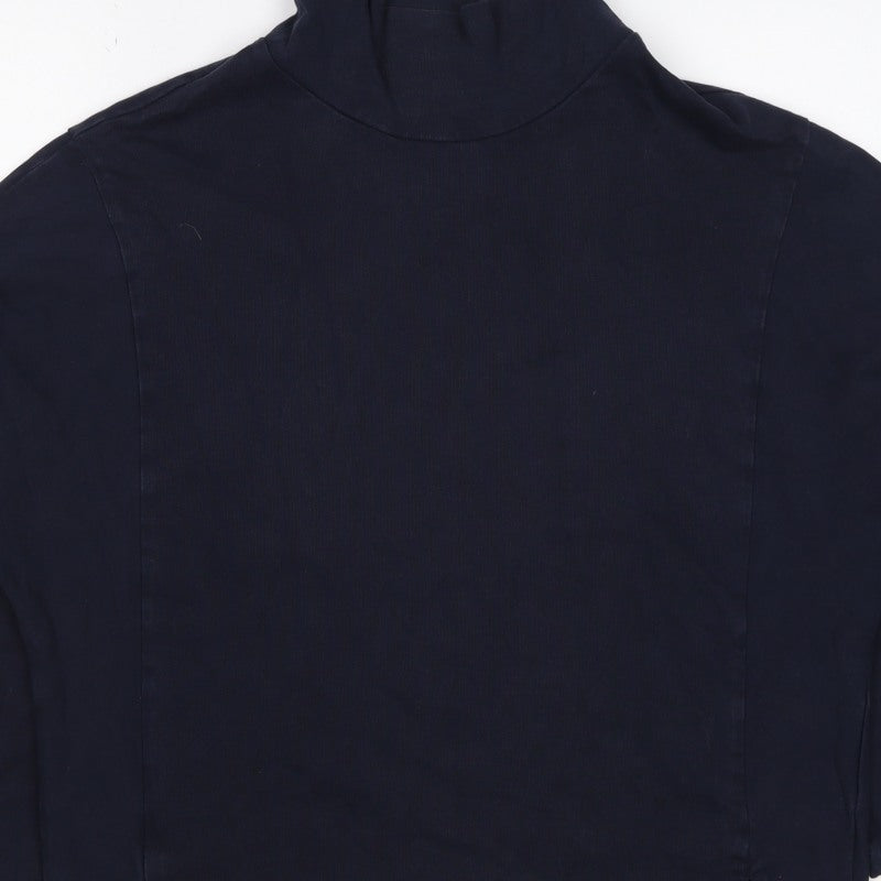M&S Women Blue UK 16 Mock Neck 3/4 Sleeve Jersey Top
