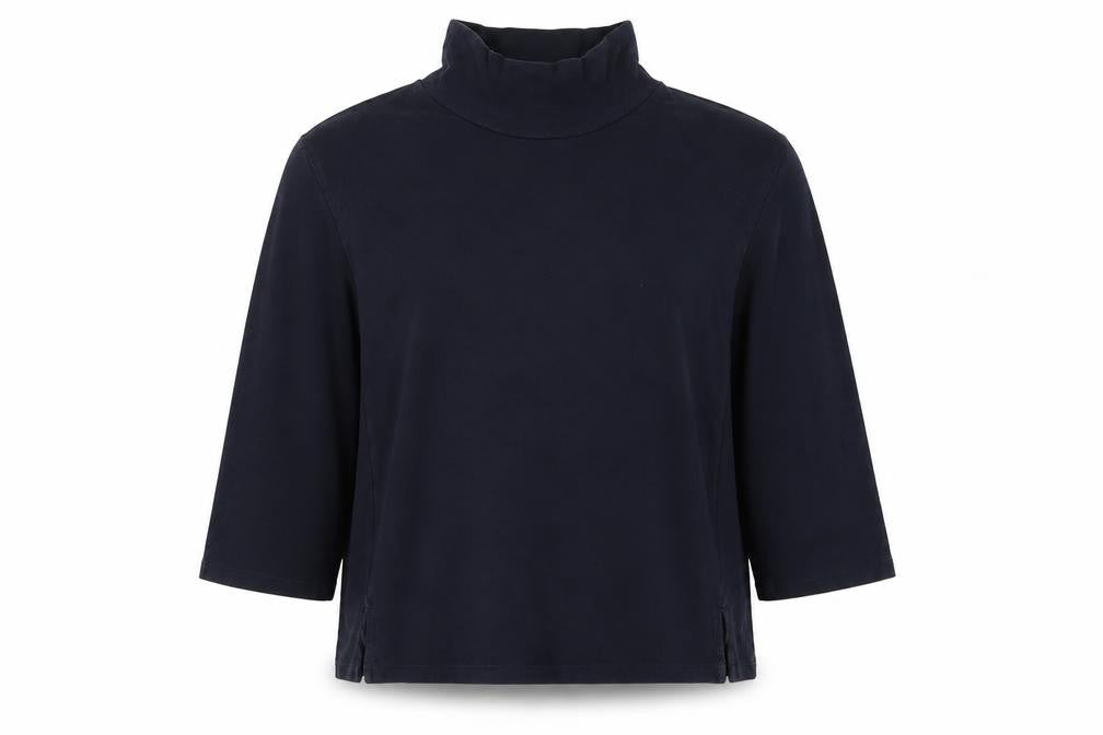M&S Women Blue UK 16 Mock Neck 3/4 Sleeve Jersey Top