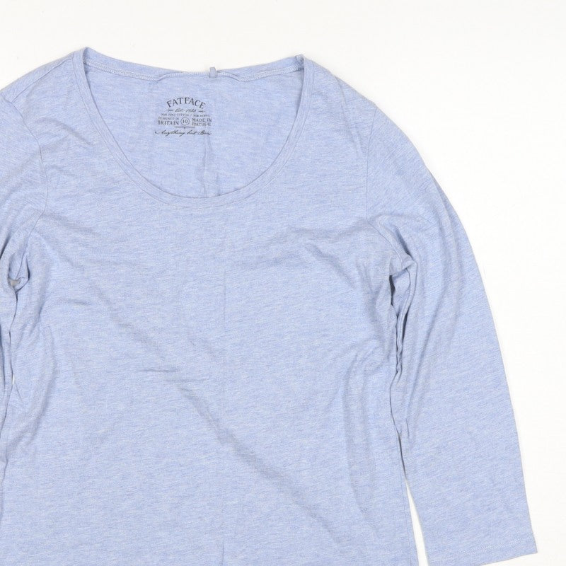 FatFace Women Blue Marl Size 10 Basic Scoop Neck Long Sleeve T-Shirt
