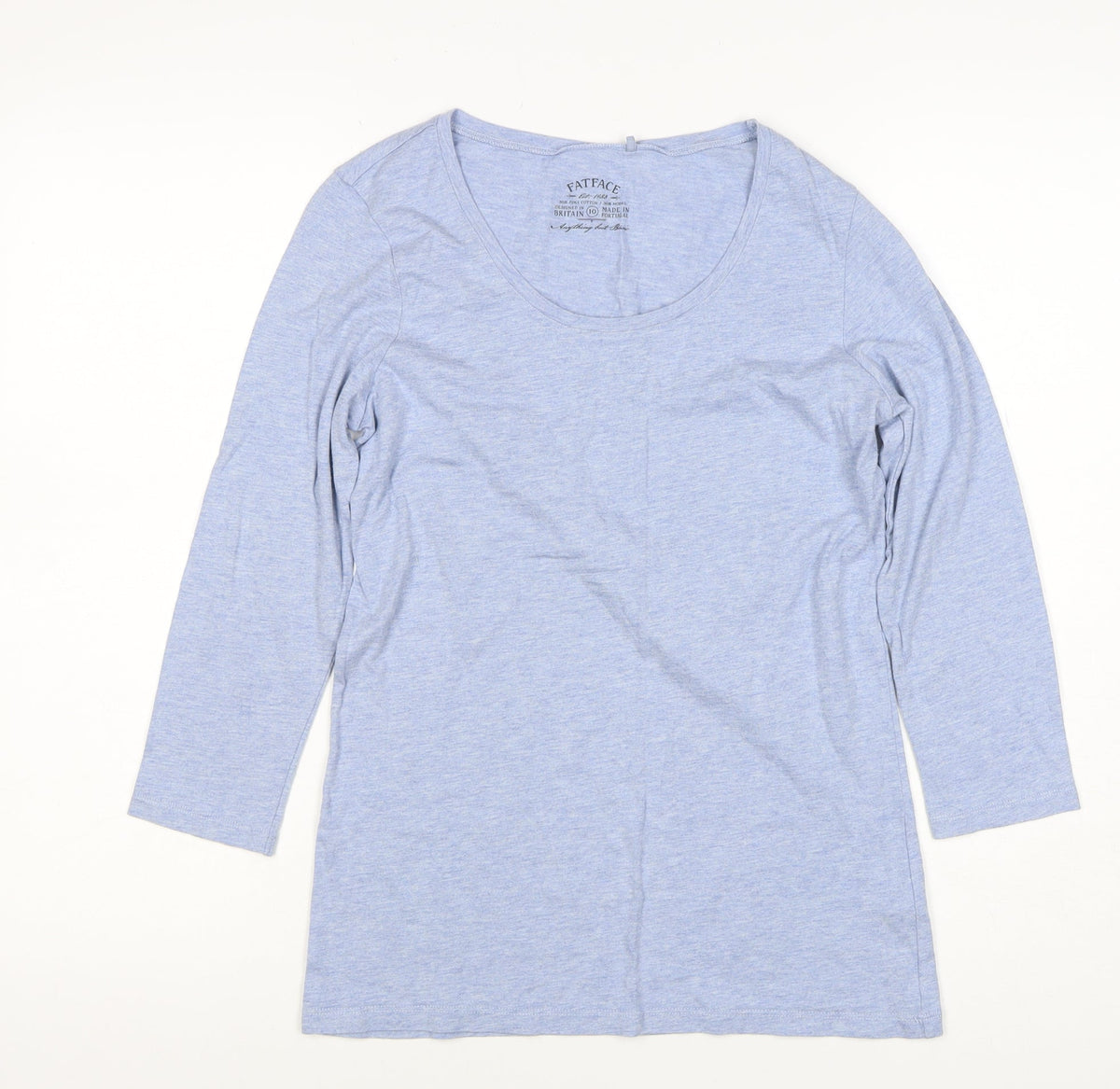 FatFace Women Blue Marl Size 10 Basic Scoop Neck Long Sleeve T-Shirt