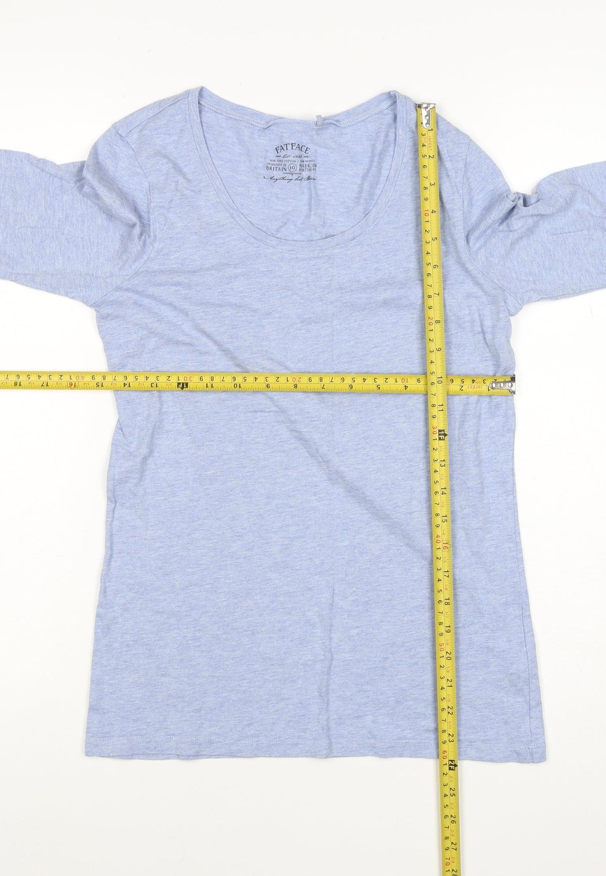 FatFace Women Blue Marl Size 10 Basic Scoop Neck Long Sleeve T-Shirt