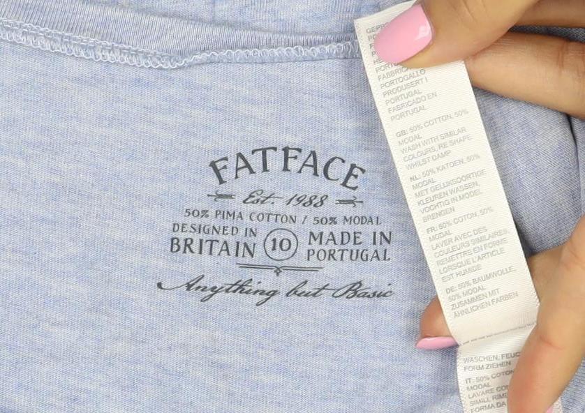 FatFace Women Blue Marl Size 10 Basic Scoop Neck Long Sleeve T-Shirt