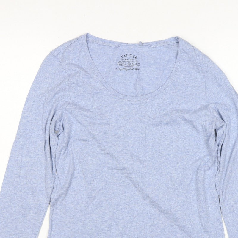 FatFace Women Blue Marl Size 10 Basic Scoop Neck Long Sleeve T-Shirt