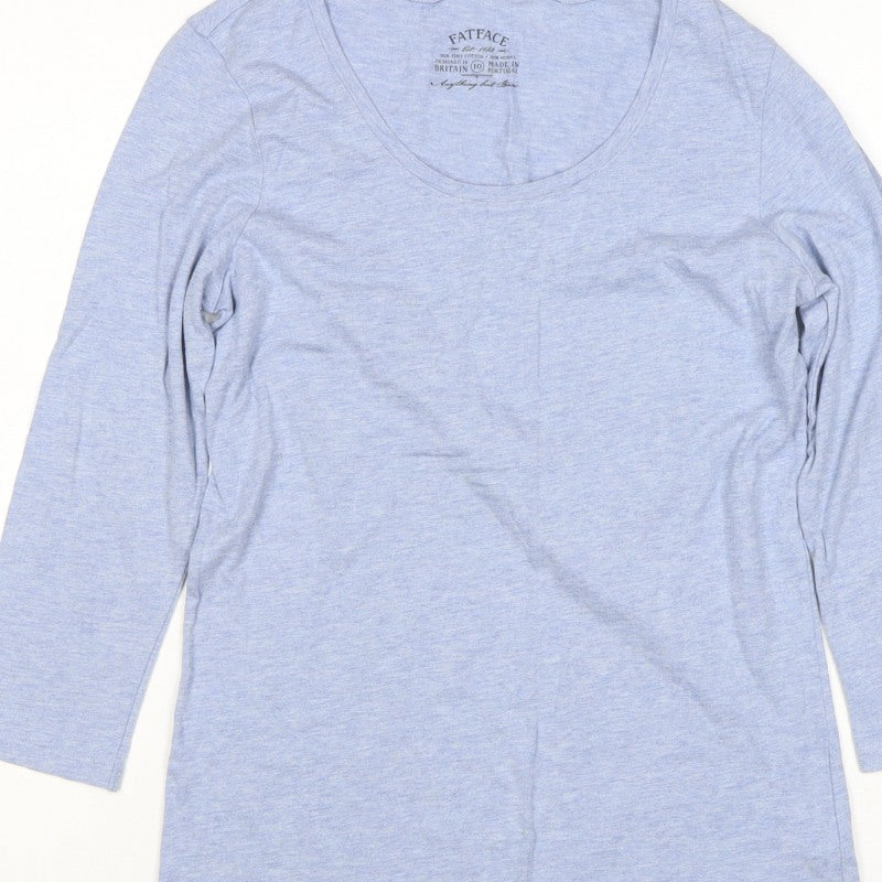 FatFace Women Blue Marl Size 10 Basic Scoop Neck Long Sleeve T-Shirt